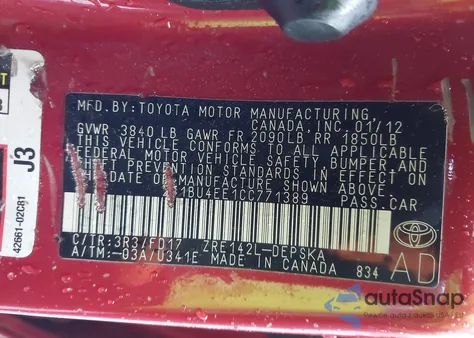 2012 Toyota Corolla S из США, поврежденный, VIN 2T1BU4EE1CC771389